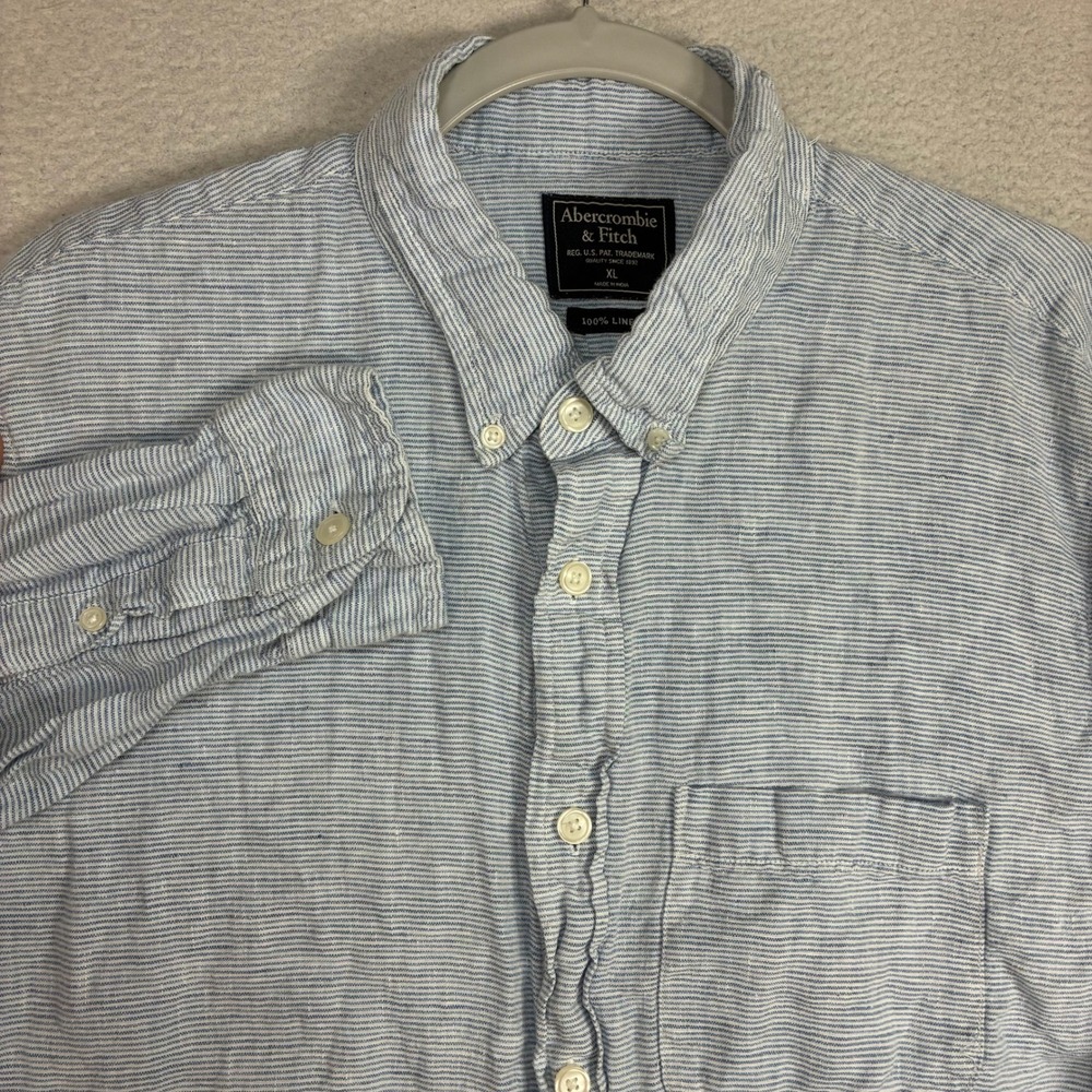 Abercrombie Fitch Button Down Linen Shirt Men XL Blue Preppy Coastal Summer